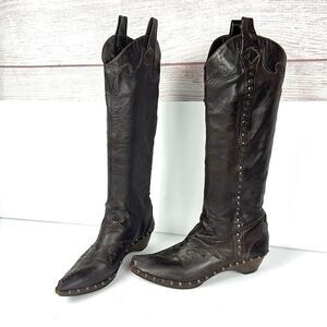 Materia Prima By Goffredo Fantini Western Brown Leather Studded Boots 37 US 6,5